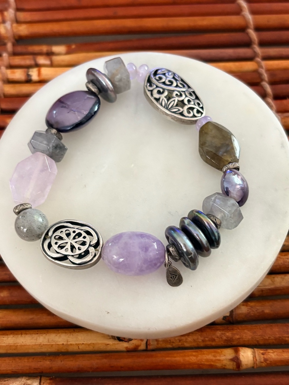 Silpada Sterling Silver Amethyst Stretch Bracelet 8”